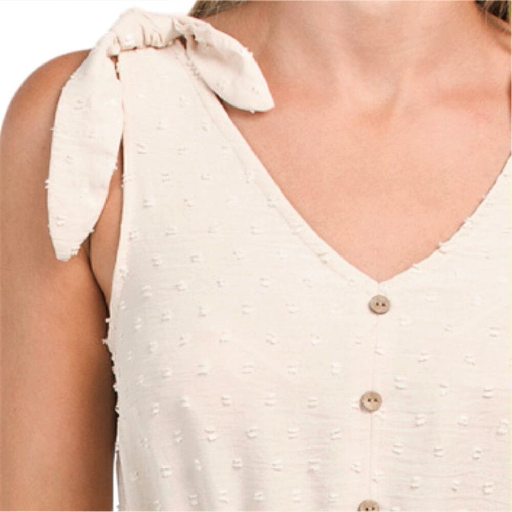 New! Lucky Brand Women's Tie Shoulder Clip Dot Ruffle Tiered Summer Mini Dress - Picture 3 of 7